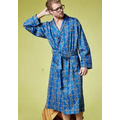 Navy Royal Foulard Cotton Men's Knee Length Robe